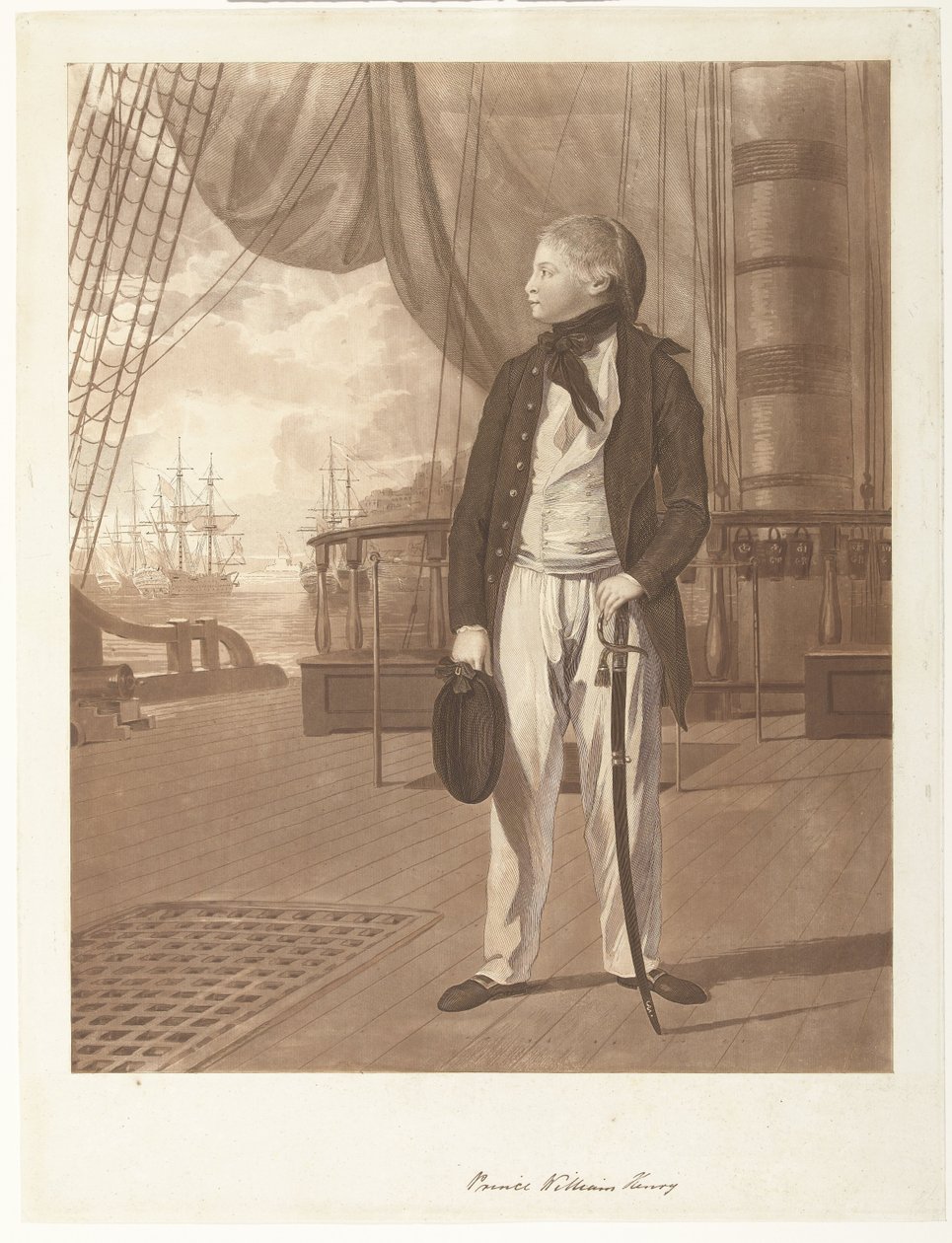 Portret van Prins William Henry aan boord van een oorlogsschip van de Britse Koninklijke Marine door Francesco Bartolozzi