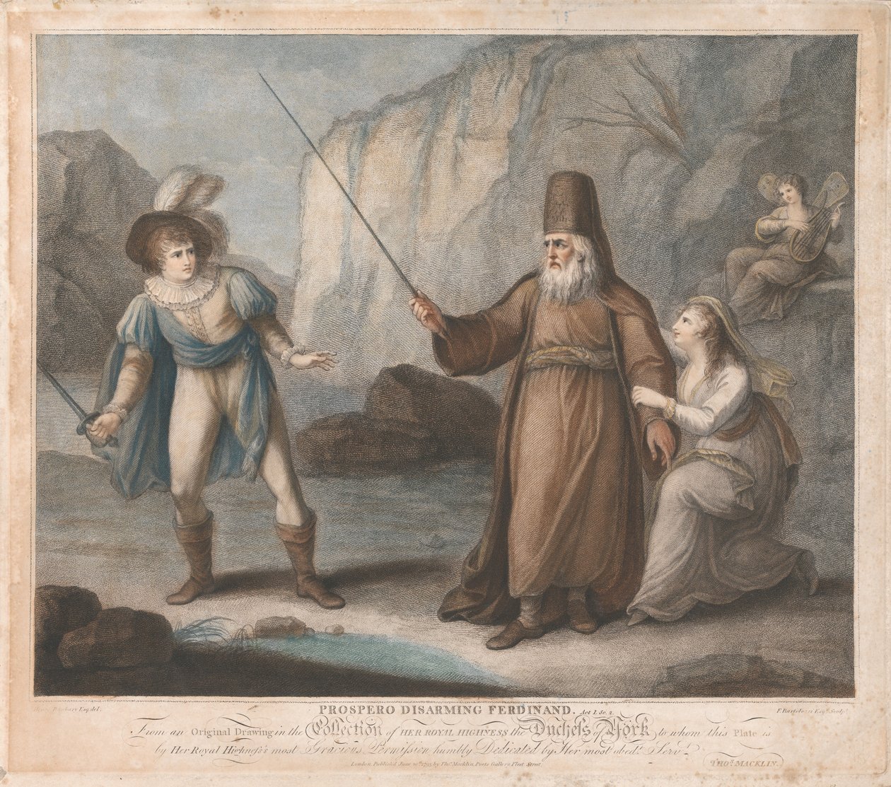 Prospero ontwapent Ferdinand, Eerste bedrijf, Tweede scène door Francesco Bartolozzi