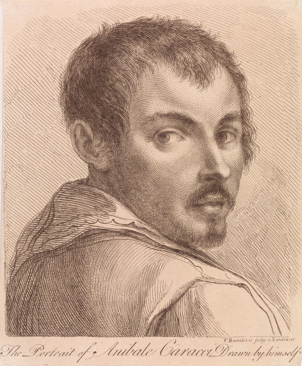 Het zelfportret van Anibale Caracci door Francesco Bartolozzi