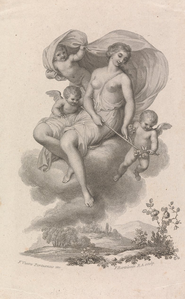 Venus met drie Cupido’s aan de hemel door Francesco Bartolozzi