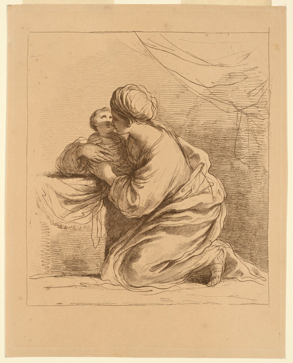 Vrouw op haar Knieën met een Kind door Francesco Bartolozzi