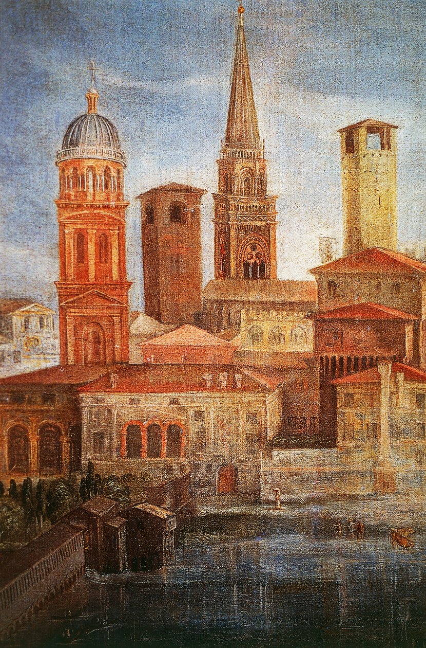 Uitzicht op Mantua (detail) door Francesco Borgani