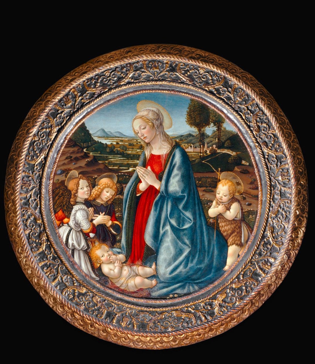 Madonna met Kind, omringd door Johannes de Doper en twee engelen ... door Francesco Botticini