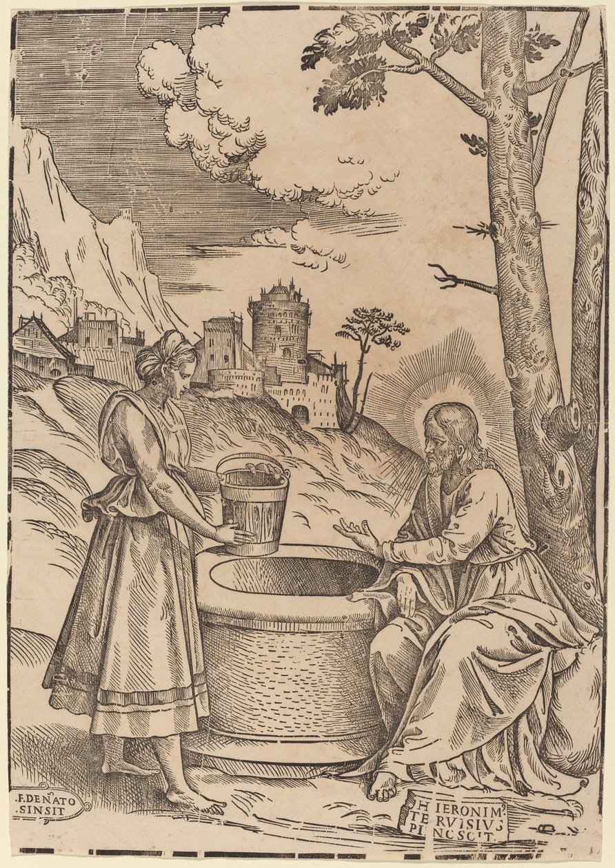 Christus en de Vrouw van Samaria door Francesco Denanto after Girolamo Pennacchi