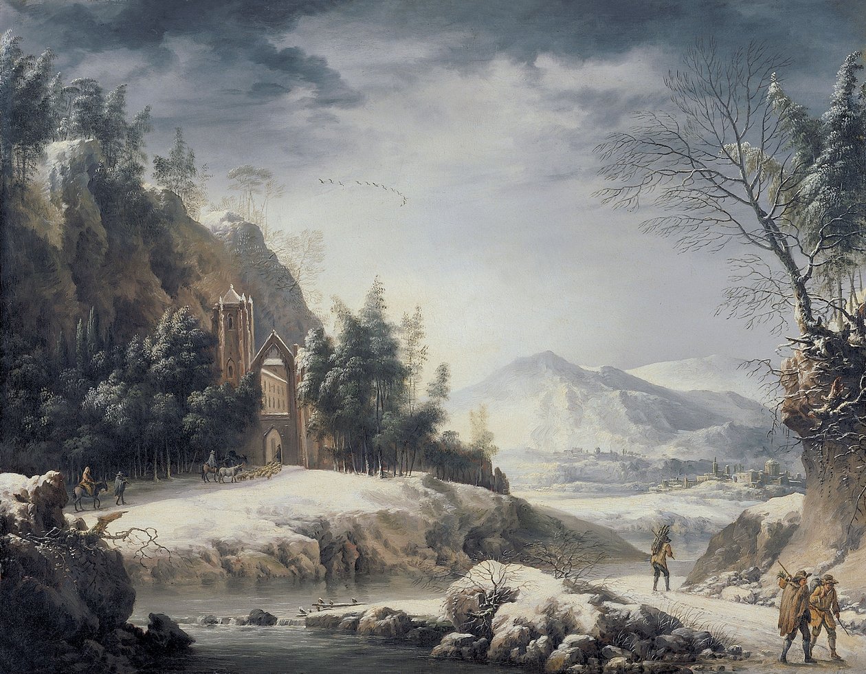 Winterlandschap met figuren door Francesco Foschi