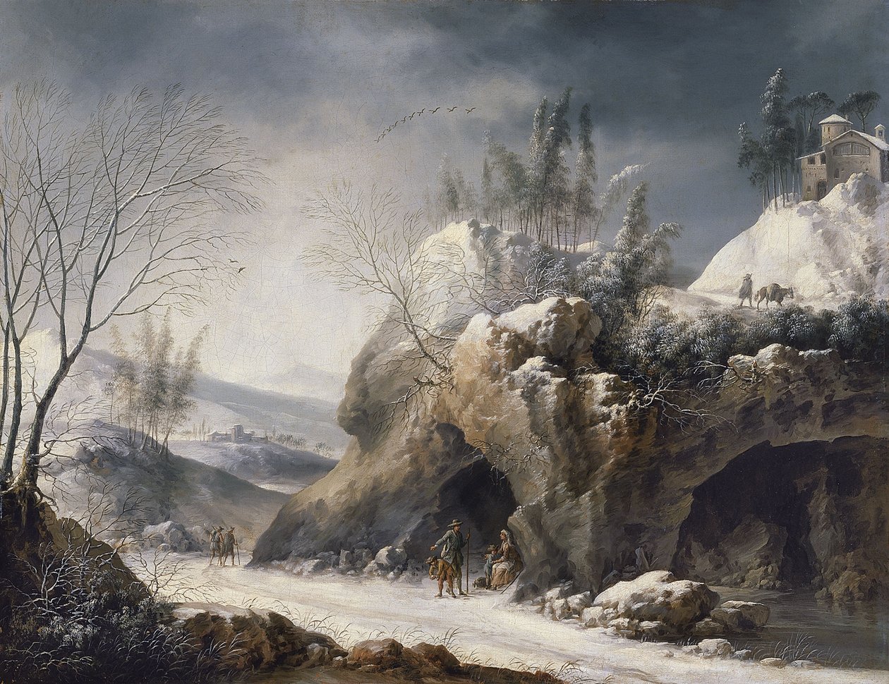 Winterlandschap met een paseantenfamilie door Francesco Foschi