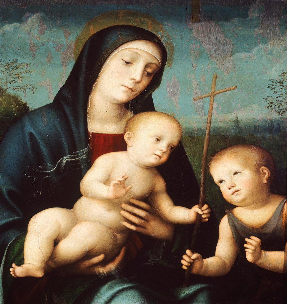 Madonna met Kind en St. Jan de Doper, door Francesco Francia (1450-1517) door Francesco Francia