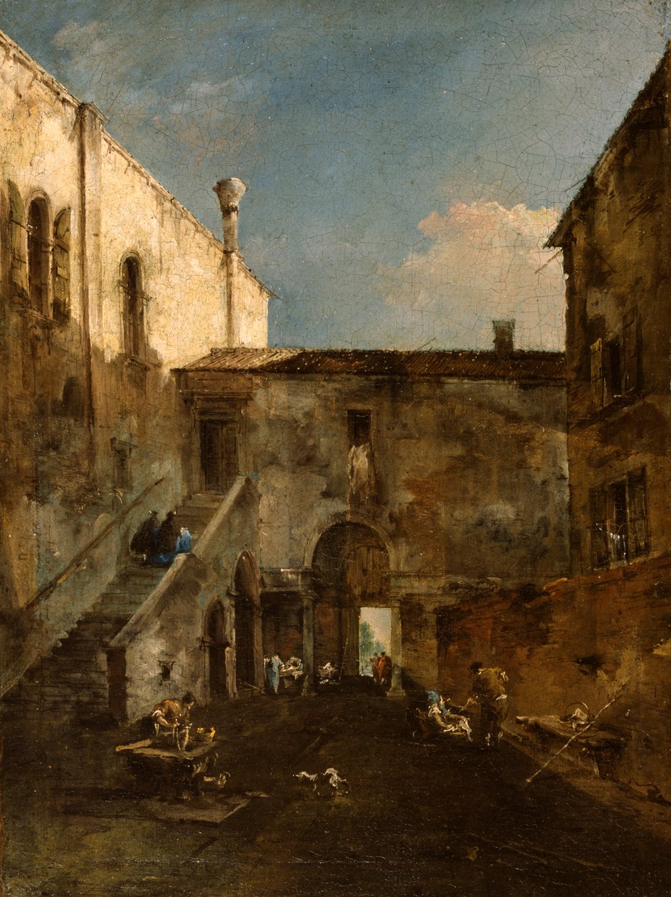 Een Venetiaanse binnenplaats door Francesco Guardi