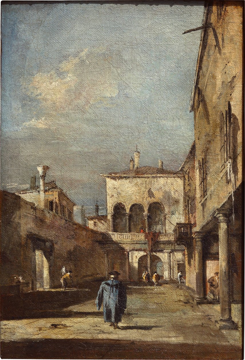 Architecturale fantasie met een binnenplaats door Francesco Guardi