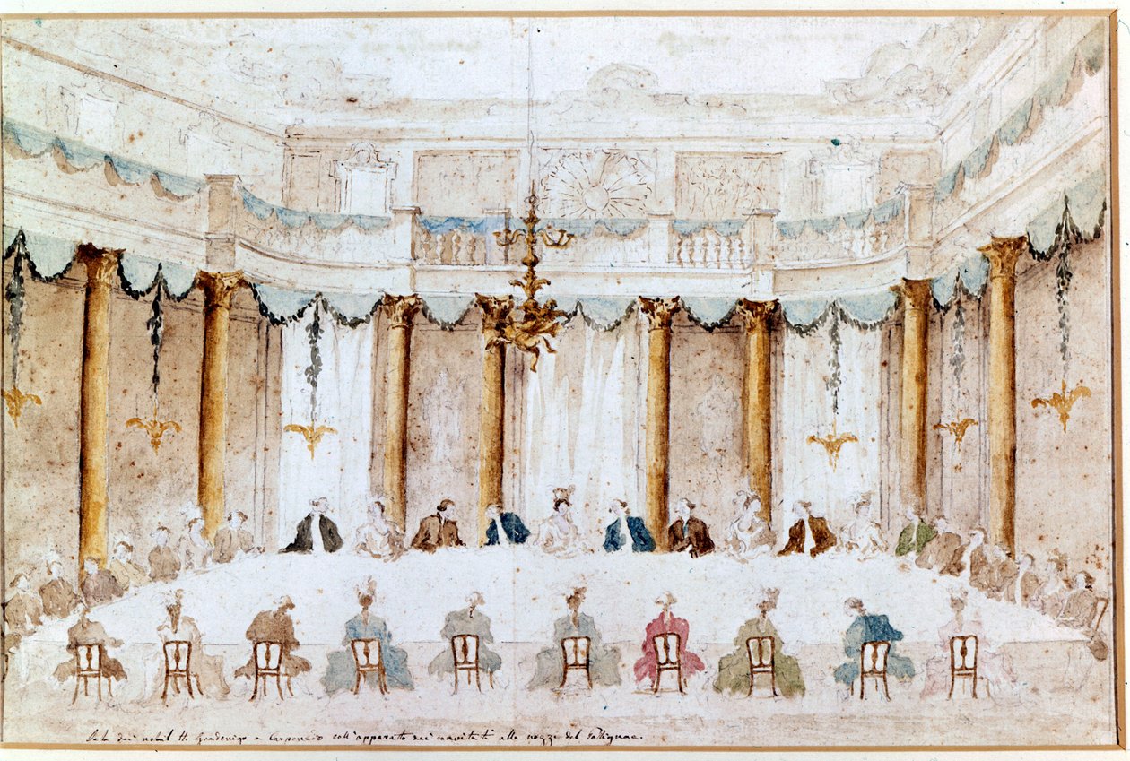Banket voor het huwelijk van Polignac. Tekening door Francesco Guardi (1712 - 1793) door Francesco Guardi