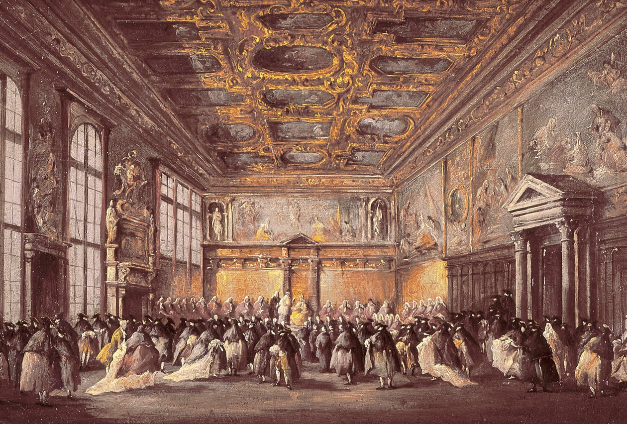 Feestelijke bijeenkomst in het Dogenpaleis door Francesco Guardi