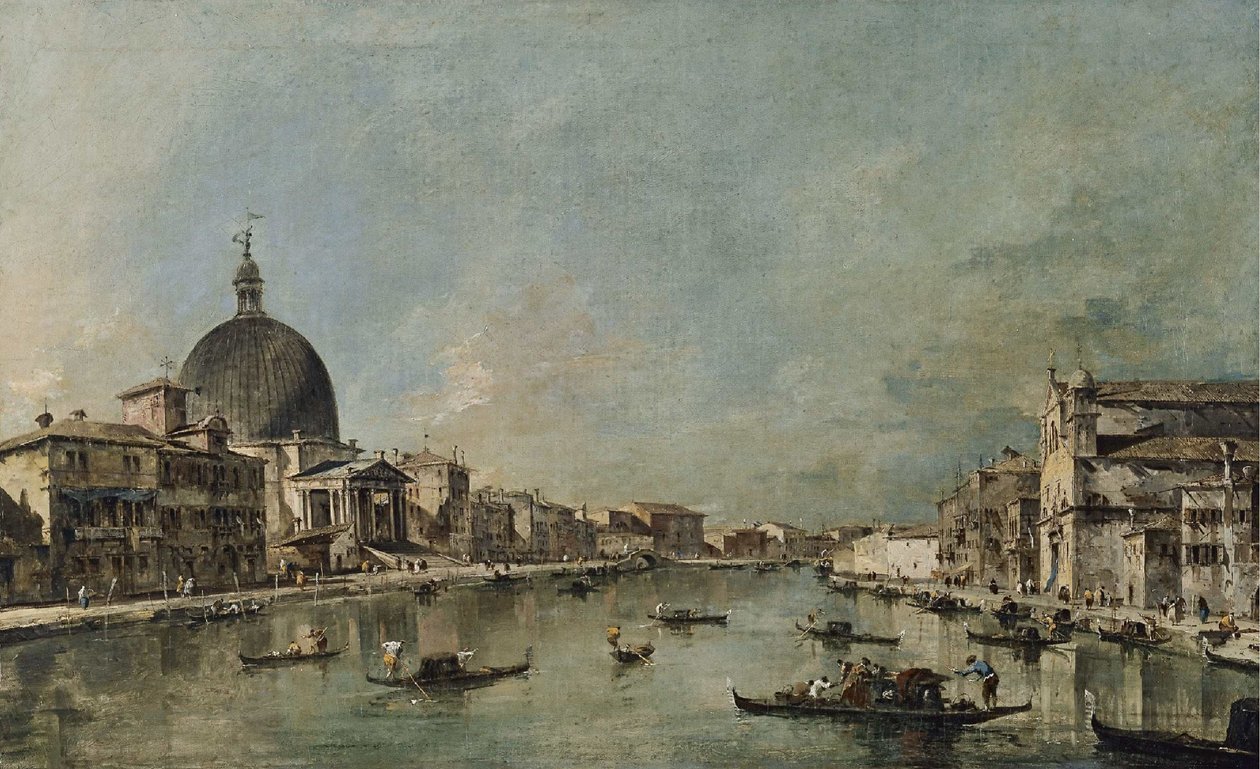 Canal Grande met San Simeone Piccolo en Santa Lucía door Francesco Guardi