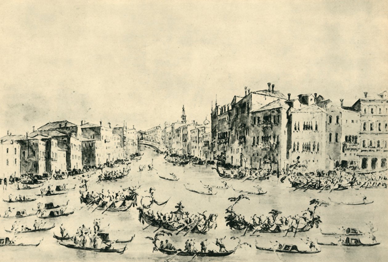 Regatta op het Canal Grande, Venetië, midden-late 18e eeuw, 1943 door Francesco Guardi