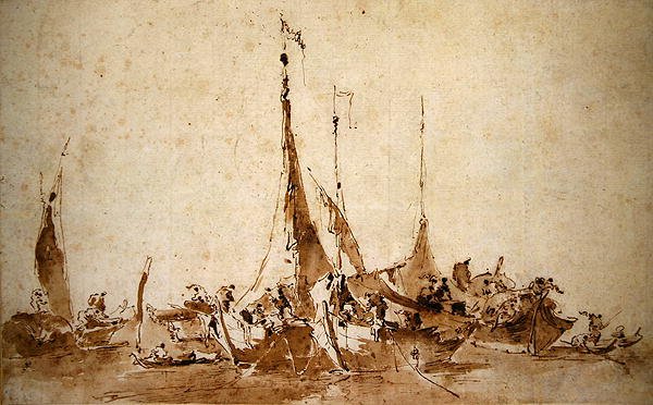 Studies van vissersboten door Francesco Guardi