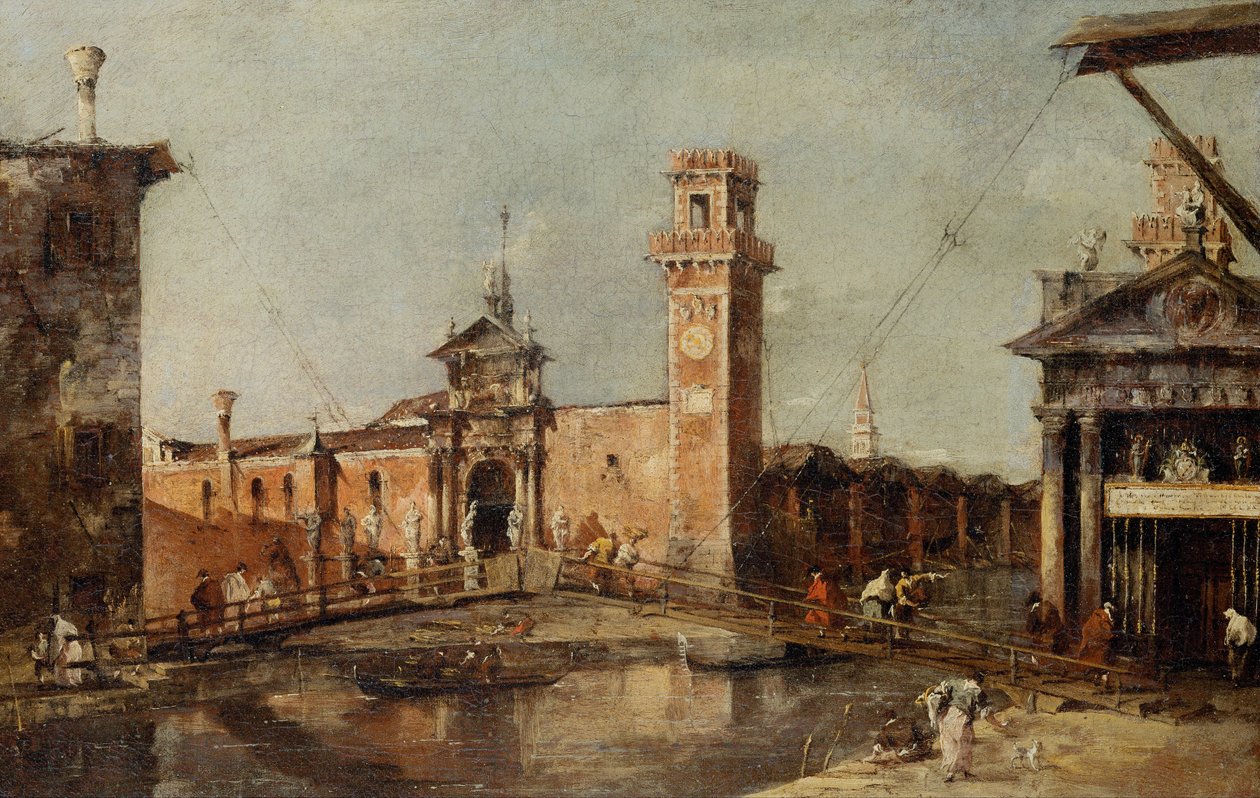 De ingang van het Arsenaal in Venetië door Francesco Guardi