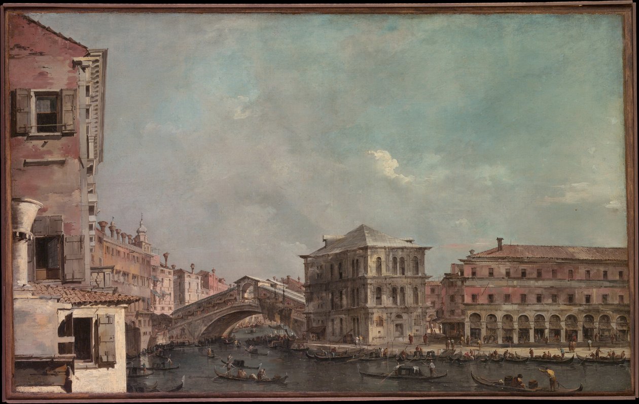 Het Canal Grande boven de Rialto door Francesco Guardi