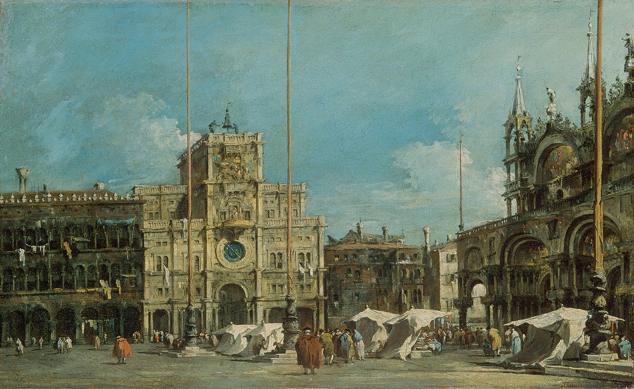 De Torre dell’Orologio op het Piazza San Marco door Francesco Guardi