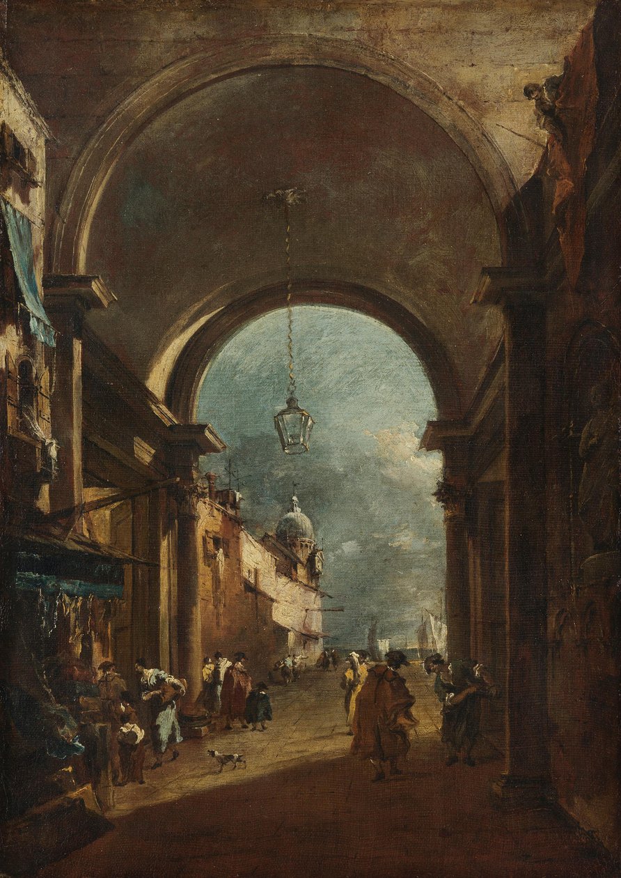 Doorkijk door een poort door Francesco Guardi
