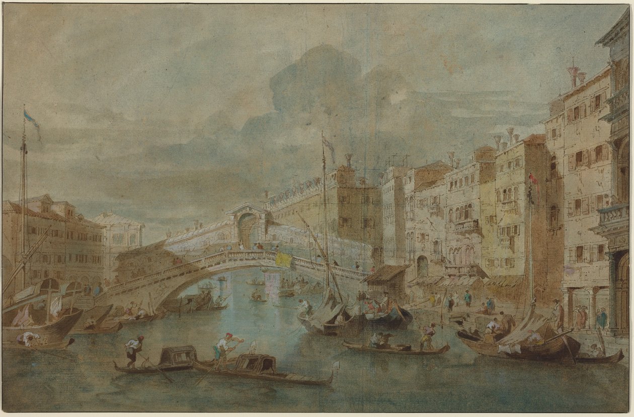 Uitzicht op de Rialtobrug, Venetië door Francesco Guardi