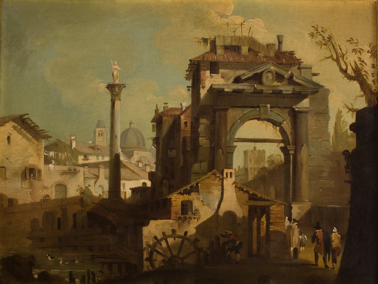 Uitzicht op een Italiaanse stad door Francesco Guardi