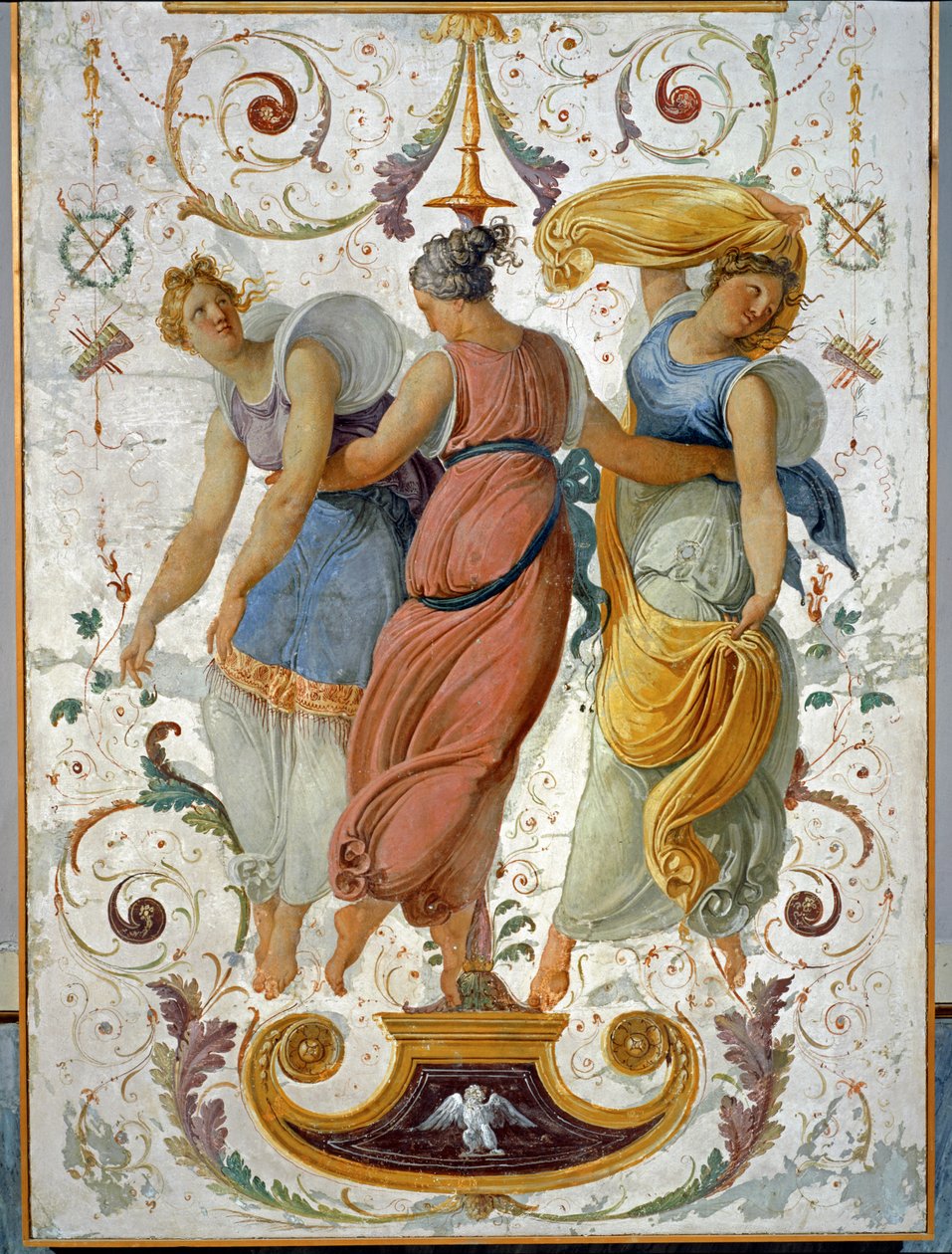 Fresco van drie dansende meisjes ... (fresco) door Francesco Hayez