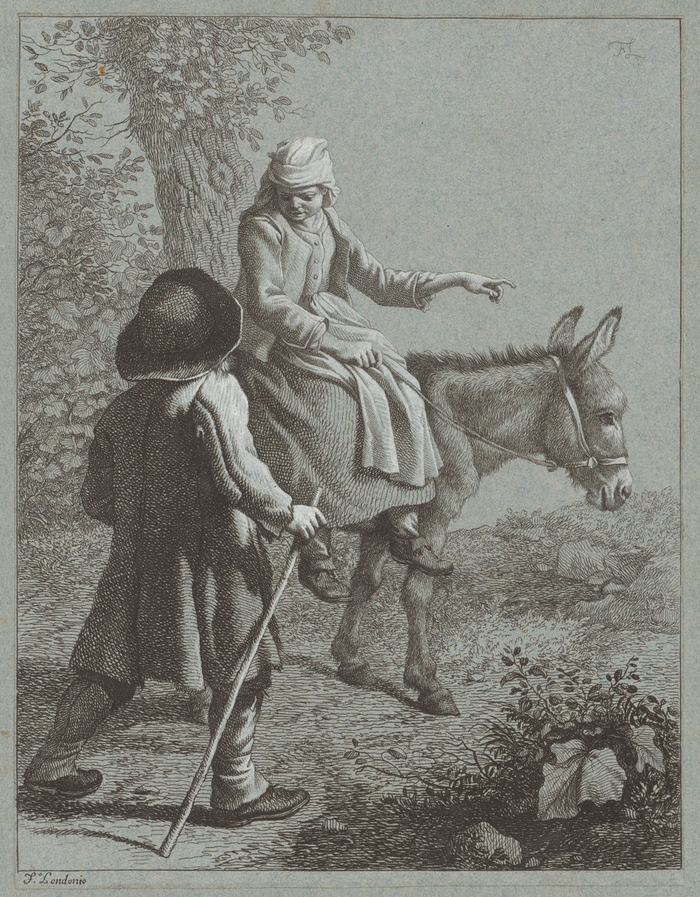 Jongen en meisje met een ezel, 1764 door Francesco Londonio