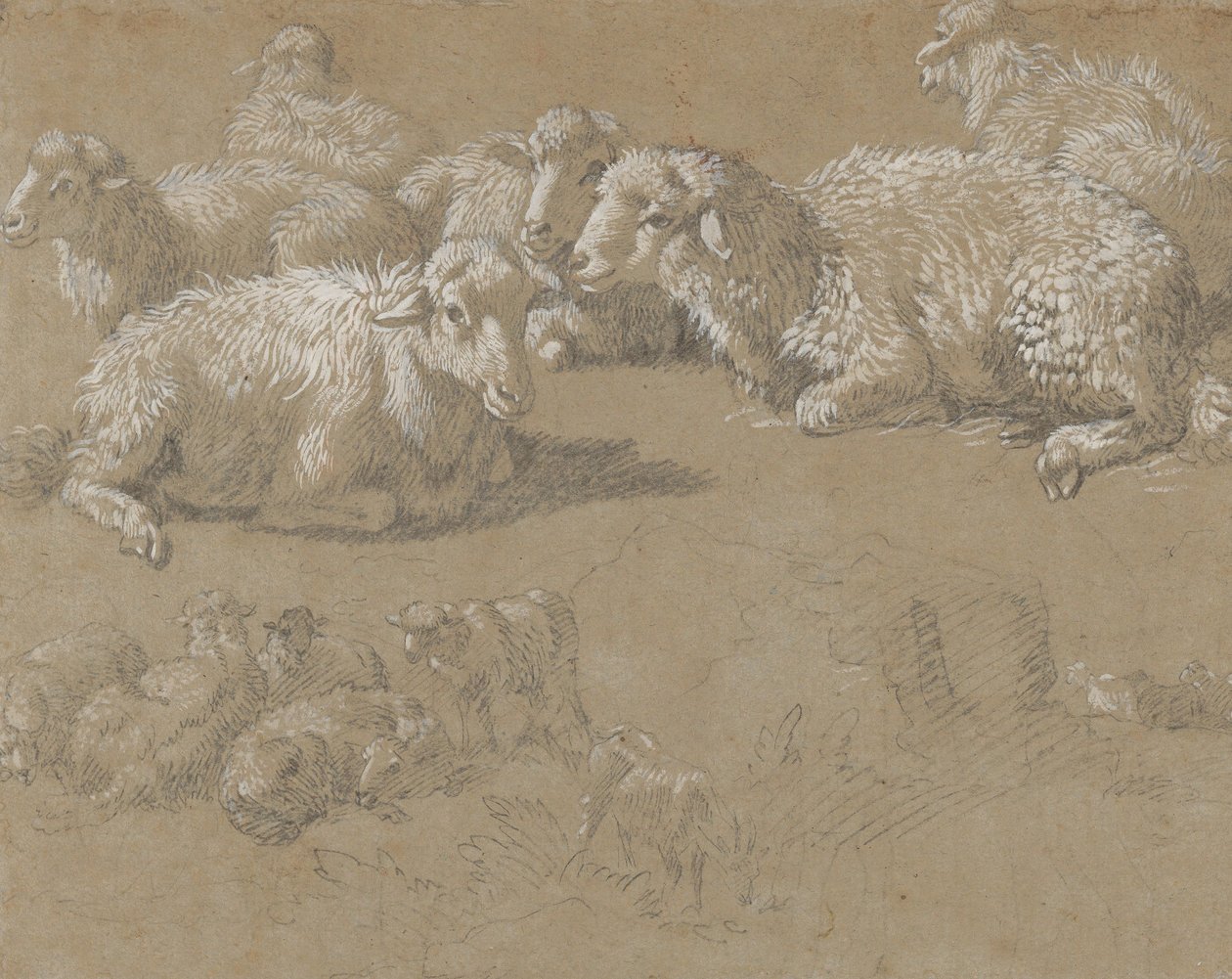 Liggende Schapen in een Landschap door Francesco Londonio