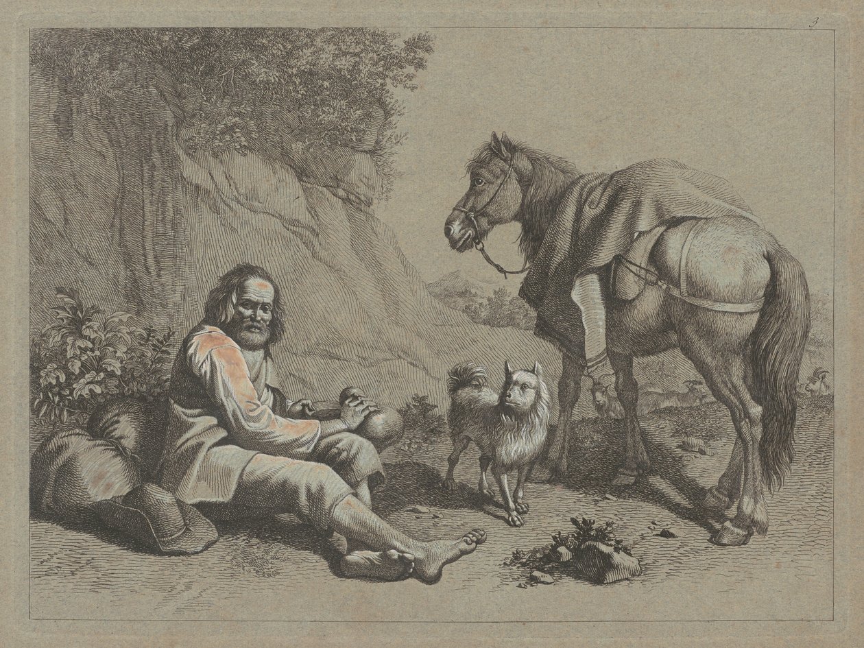 Zittende Oude Man die op het Punt staat uit een Kalebas te Drinken door Francesco Londonio