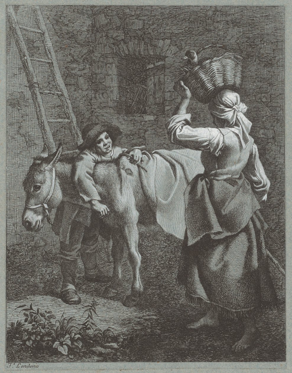 Herdersjongen spreekt met een boerendochter, 1764 door Francesco Londonio