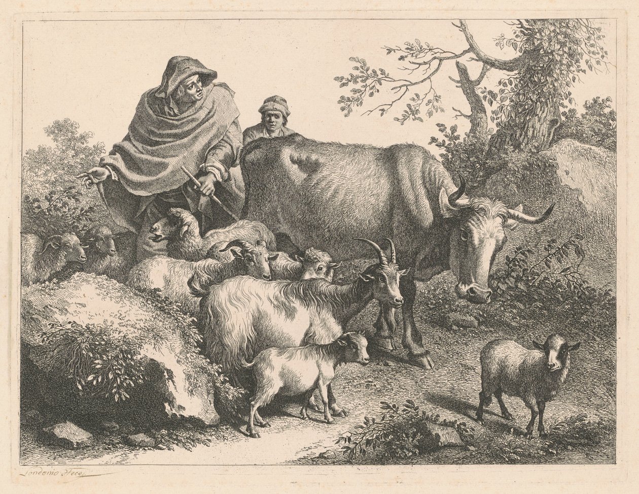 Herder met een Cape die een Kudde Drijft, na 1776 door Francesco Londonio