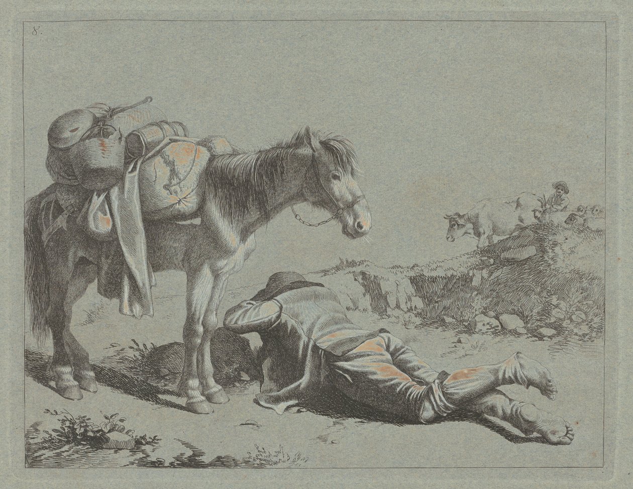 Herder in Rust Nabij een Pakpaard door Francesco Londonio