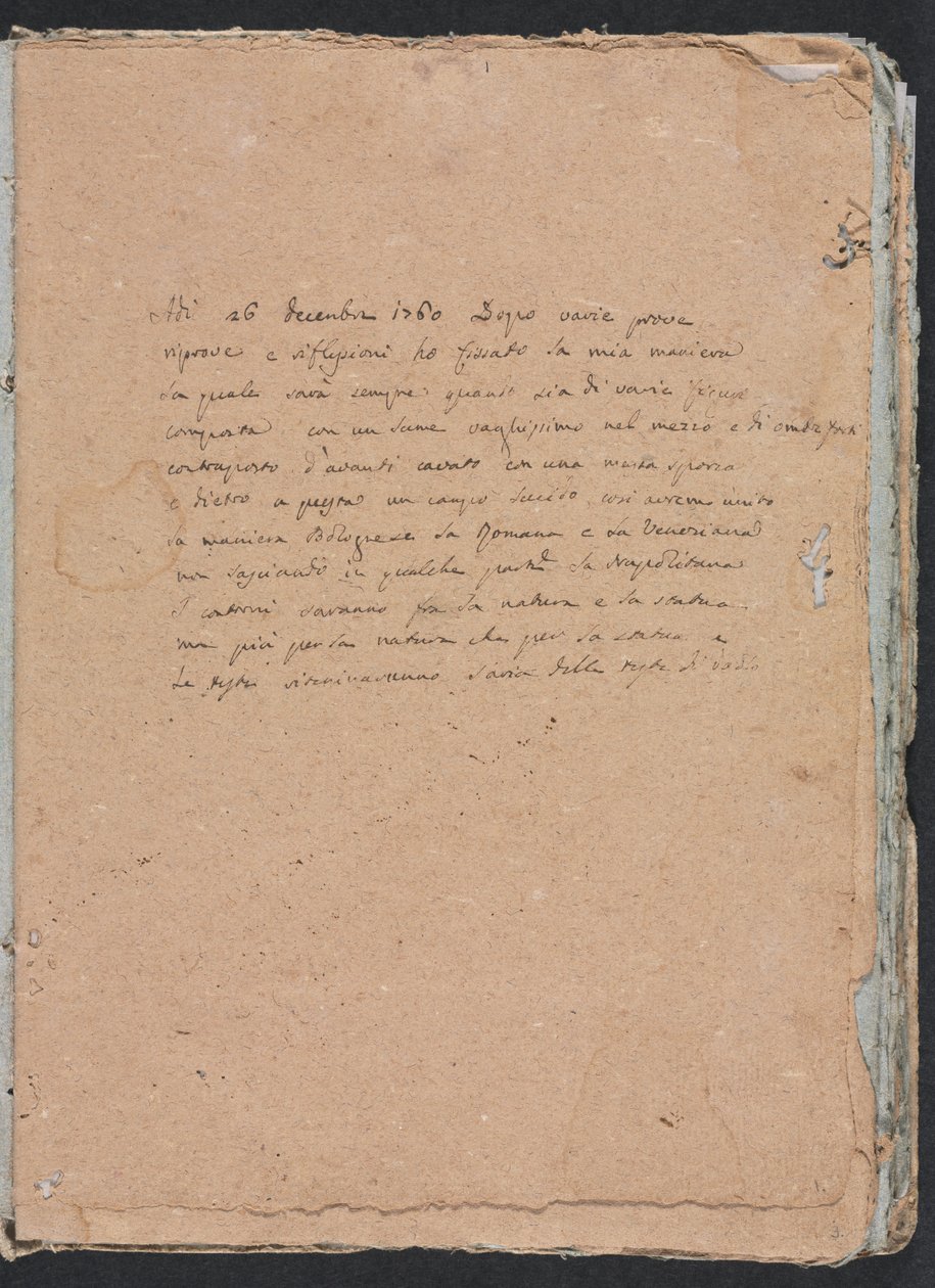Verona Schetsboek: Inscriptie pagina 1, 1760 door Francesco Lorenzi