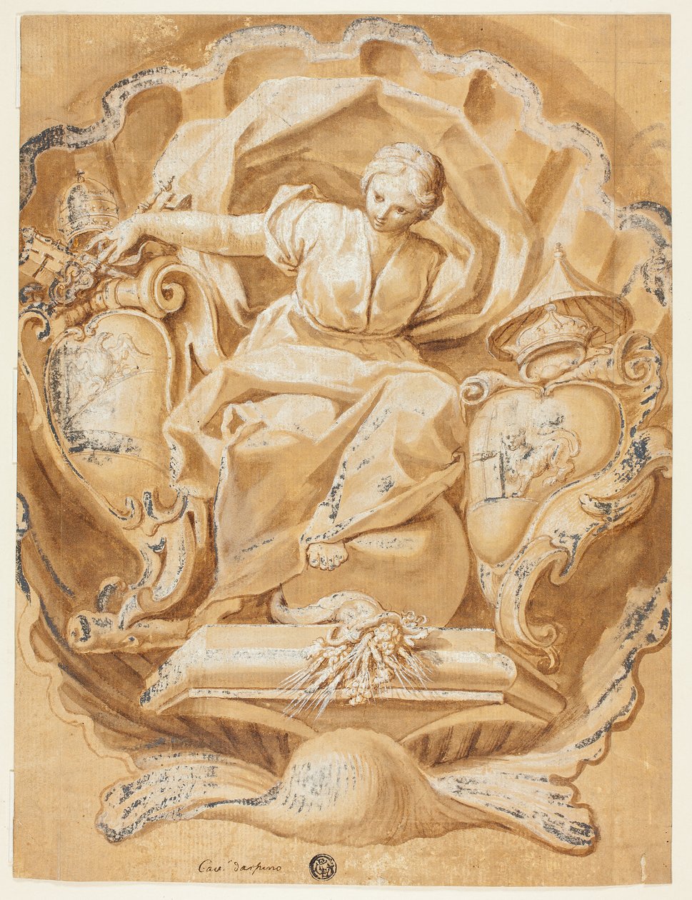Allegorische figuur met wapens van Alexander VIII (Ottoboni) en wapens van het pausdom door Francesco Mancini