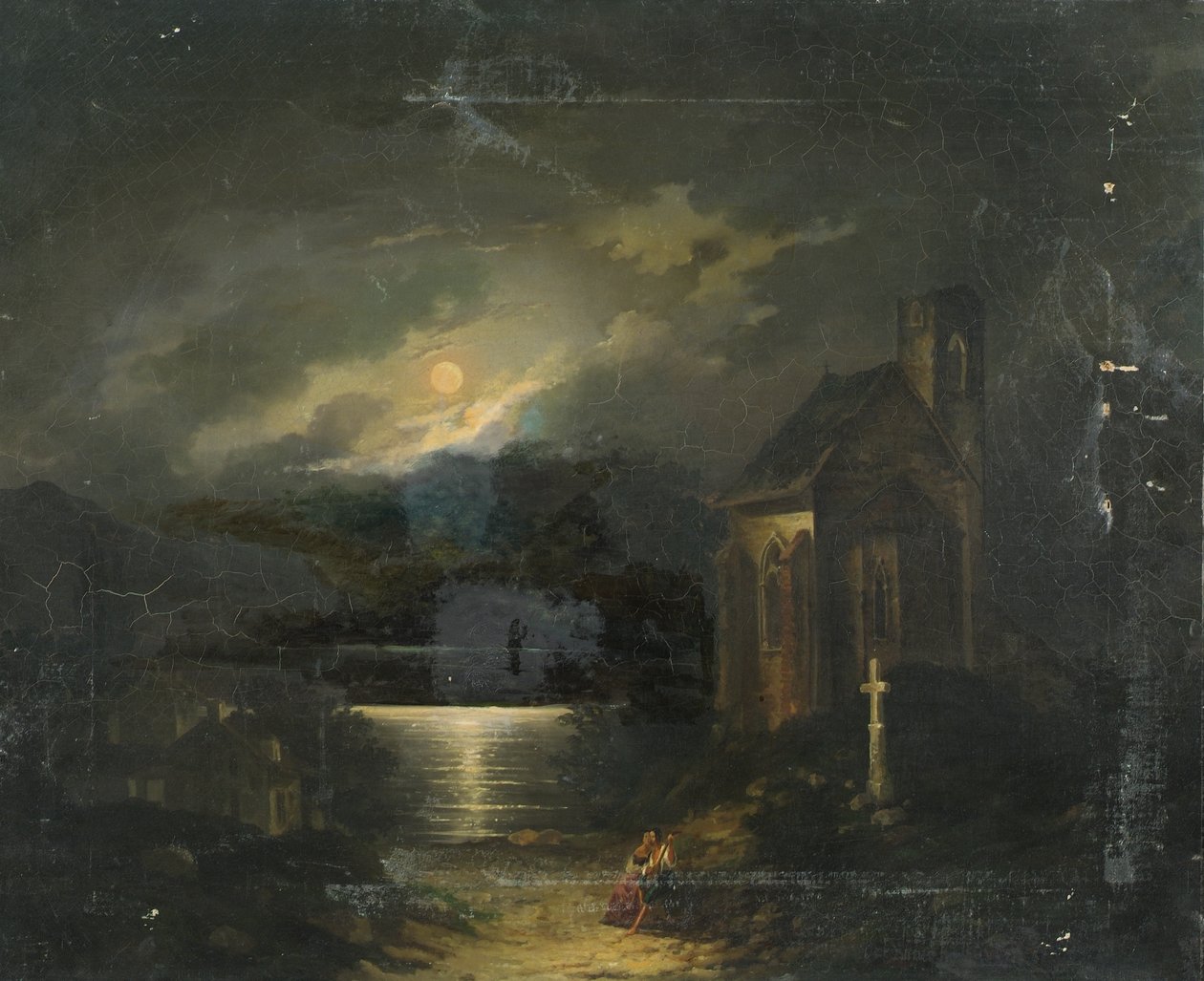 Maanlandschap met meer door Francesco Milani