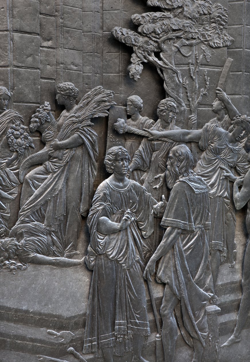 Basis die Alessandro Farnese toont die de ambassadeurs van koningin Elisabeth van Engeland ontvangt (detail) door Francesco Mochi