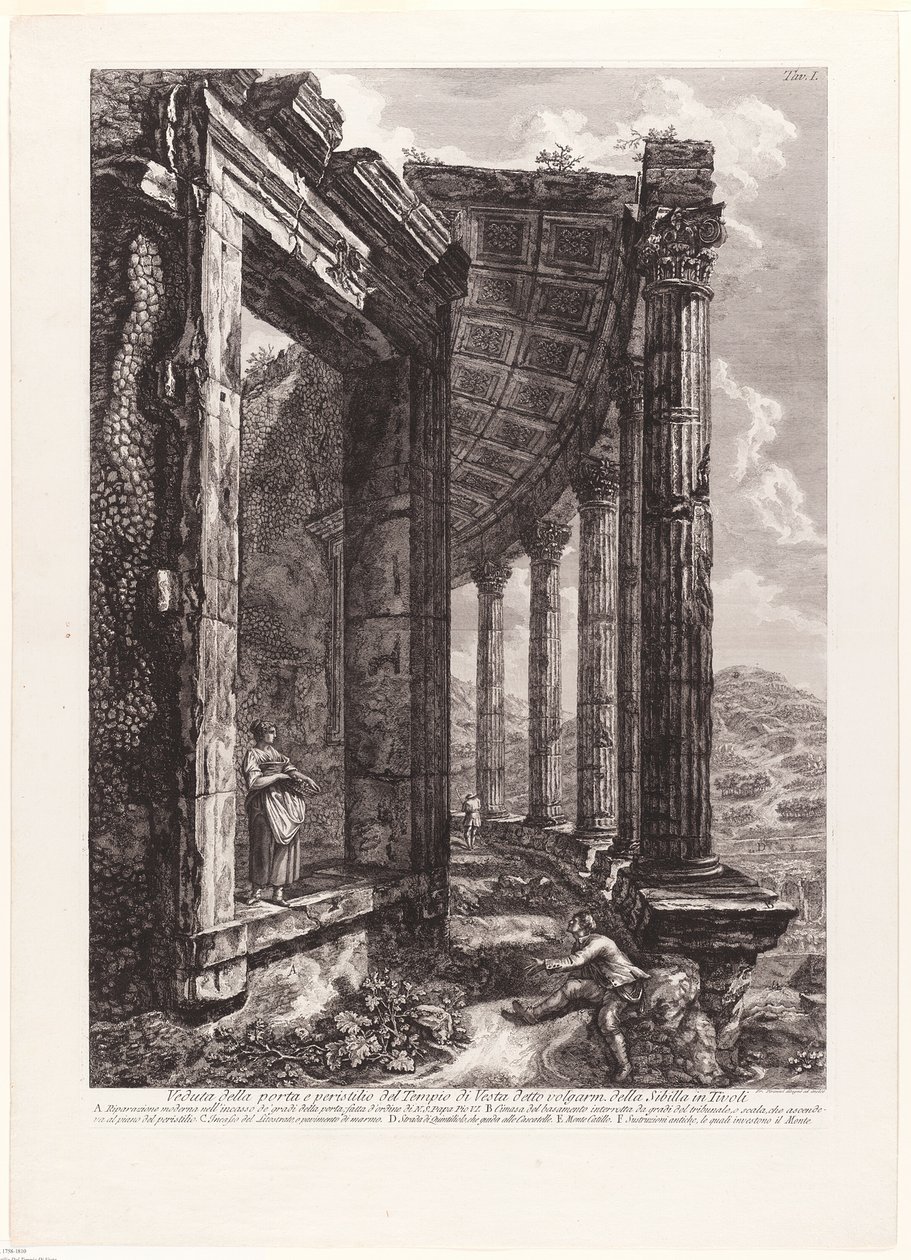 Zicht op de Deur en Peristyle van de Tempel van Vesta door Francesco Piranesi