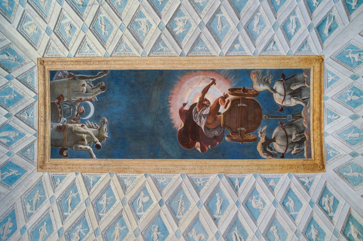 Kamer van de Zon en de Maan (Camera del Sole e della Luna): de wagens van de Zon en de Maan bestuurd door Diana en Apollo door Francesco Primaticcio