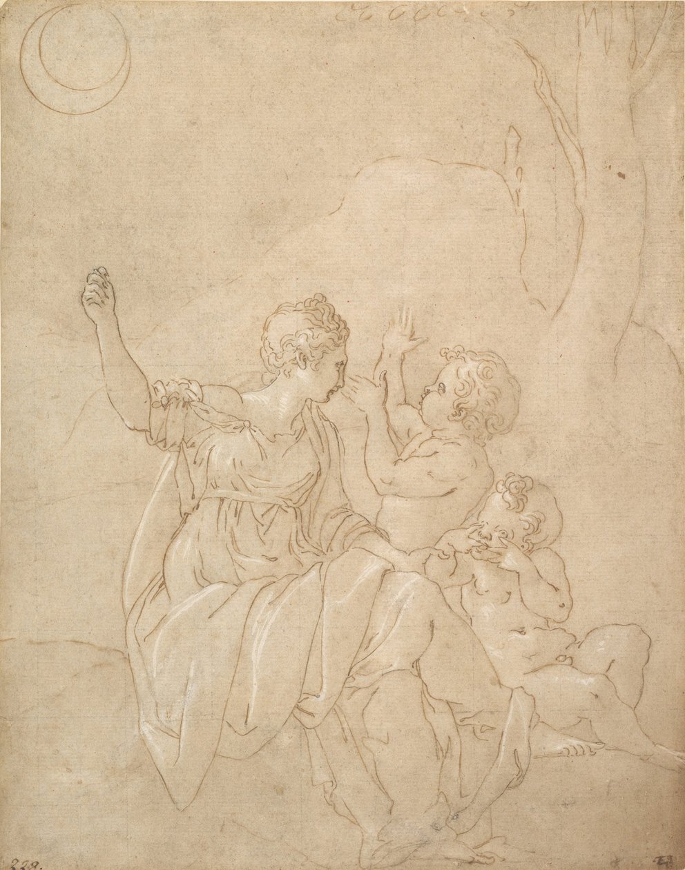 Klassieke Vrouwelijke Figuur Diana of Venus met Twee Kinderen, ca. 1539-42 door Francesco Primaticcio