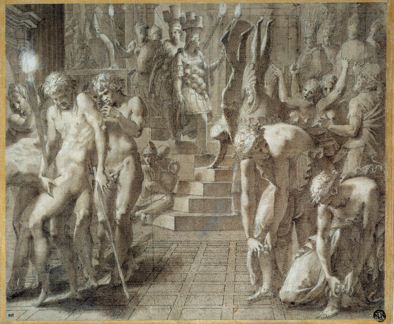 Het Persepolis Maskerade. Tekening door Francesco Primaticcio, bekend als De Primatice (1504-1570) door Francesco Primaticcio