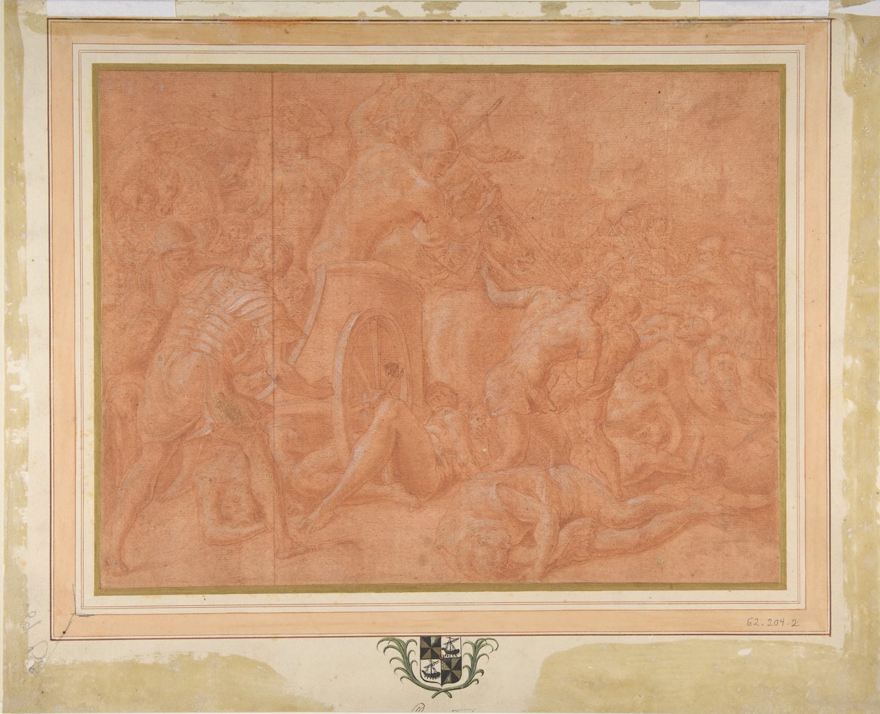 Ulysses en zijn metgezellen vechten tegen de Cicones voor de stad Ismaros, studie..., 1555-60 door Francesco Primaticcio