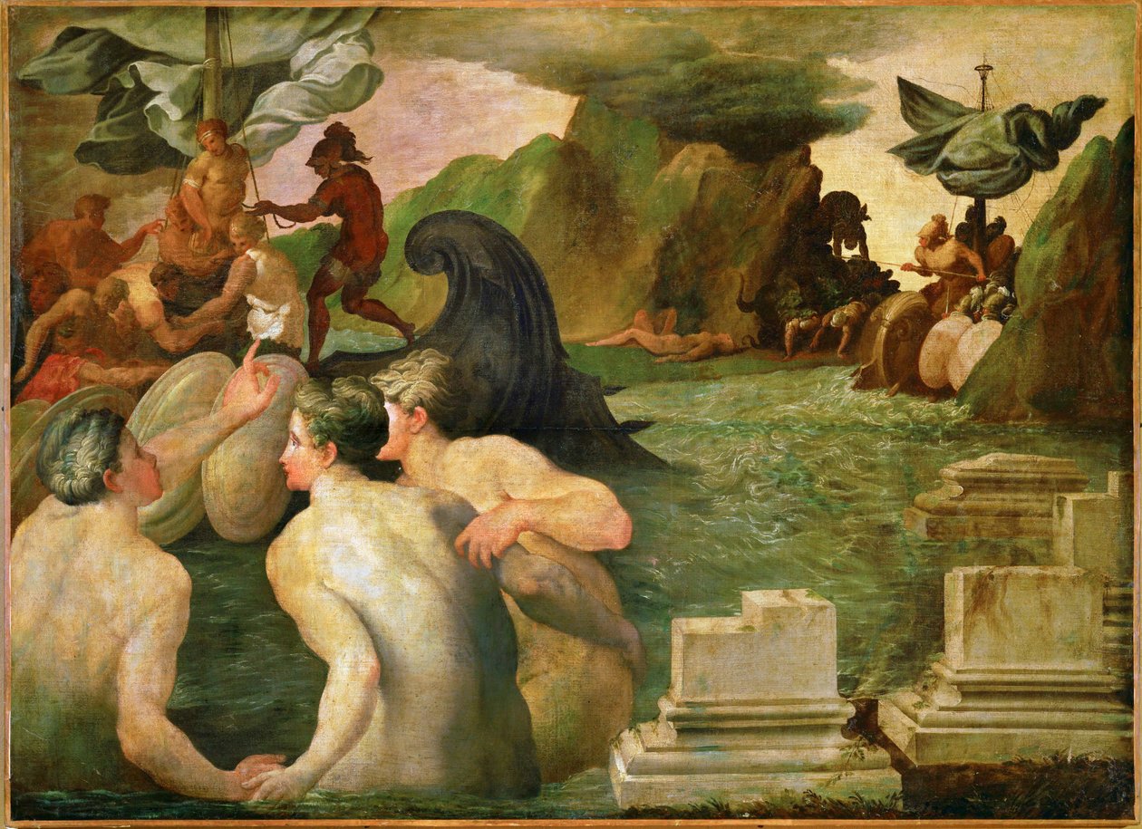 Odysseus en de sirenen (olieverf op doek) door Francesco Primaticcio