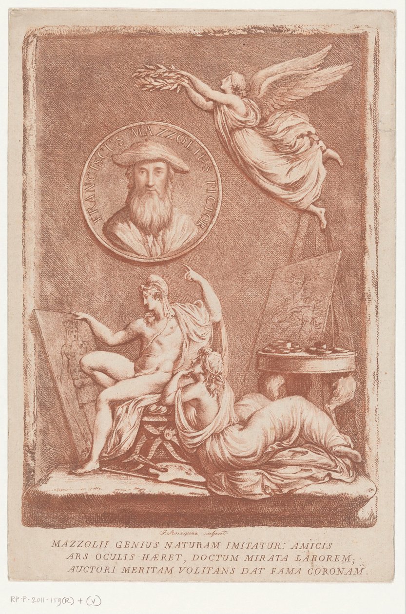 Allegorie op kunstenaar Francesco Mazzoli, bekend als Parmigianino door Francesco Rosaspina