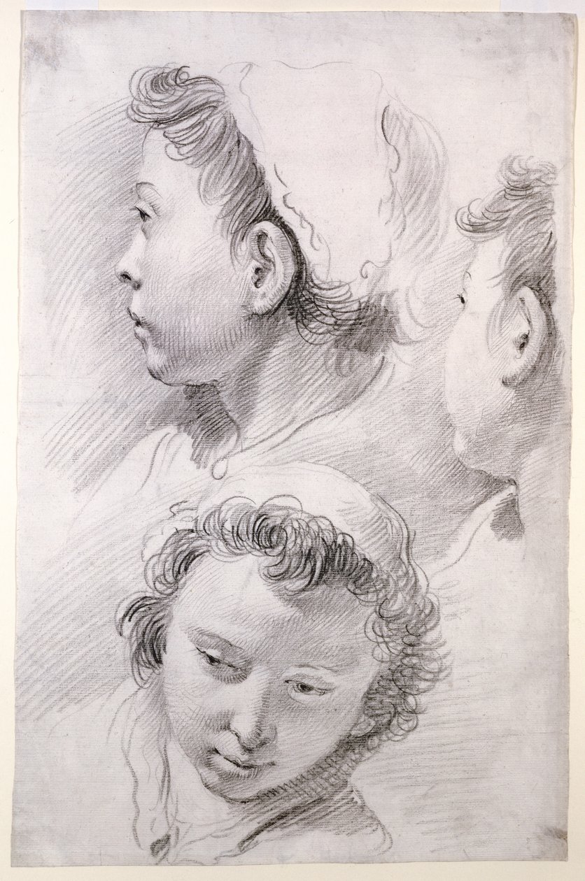 Drie studies van het hoofd van een jongere door Francesco Salvator Fontebasso