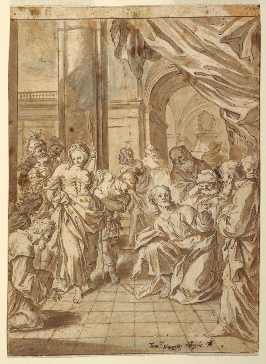 Tekening, Christus en de overspelige vrouw, 1750-60 door Francesco Saverio Mergolo