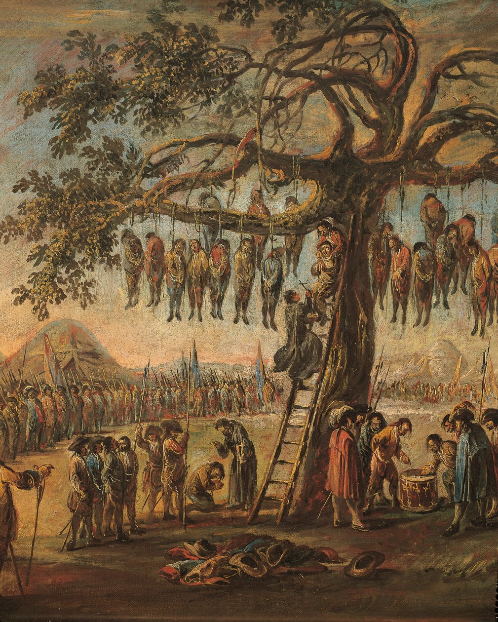 De ellende van de oorlog: de opgehangen mannen, detail door Francesco Simonini