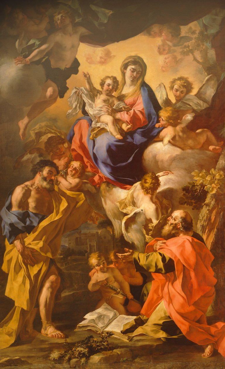 Madonna en Kind tussen St. Petrus en St. Paulus door Francesco Solimena