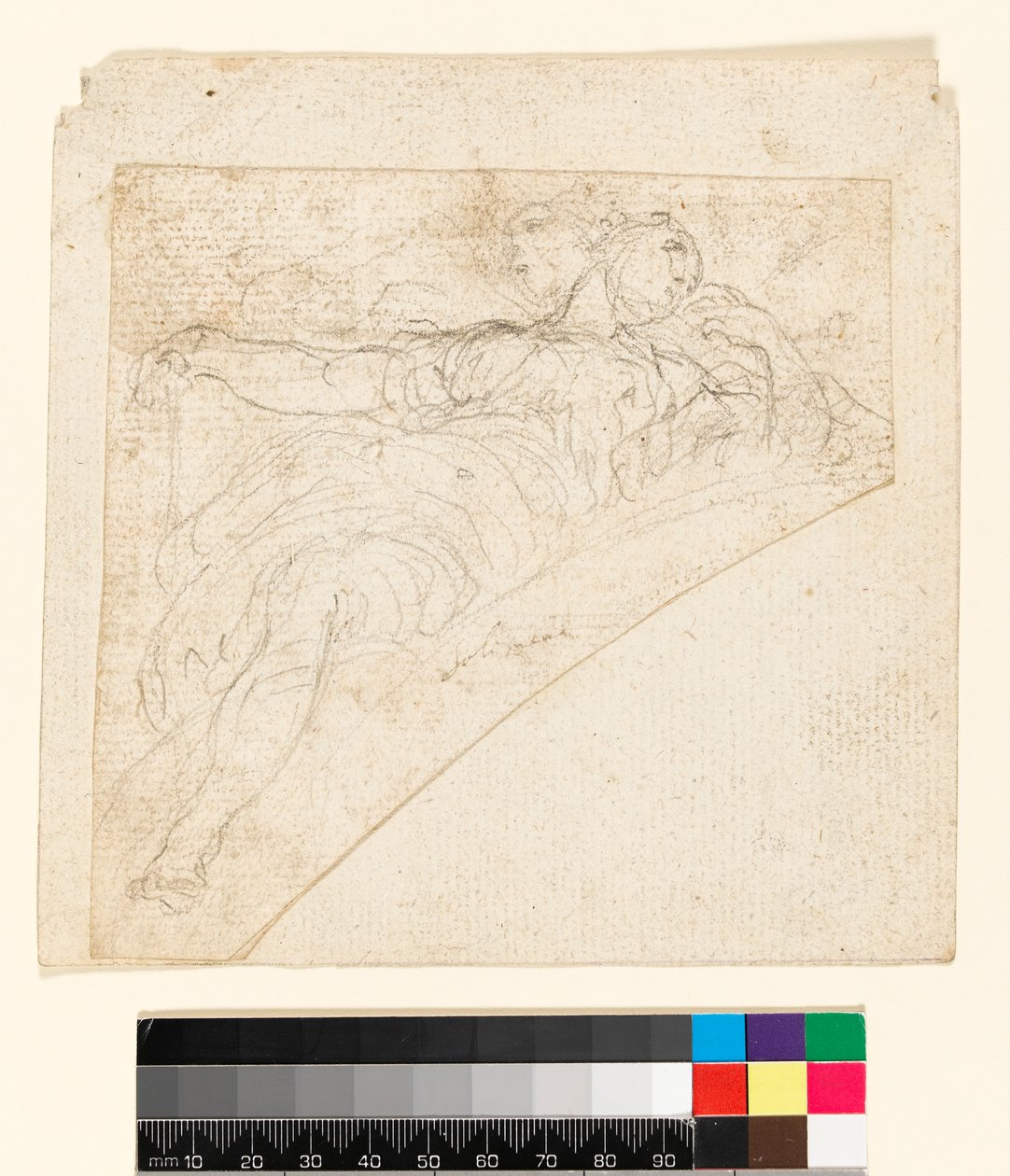 Recto: Studie voor een vrouwelijke figuur in een spandrel. Verso: Tekening op de achterkant van het papier, voor 1747 door Francesco Solimena