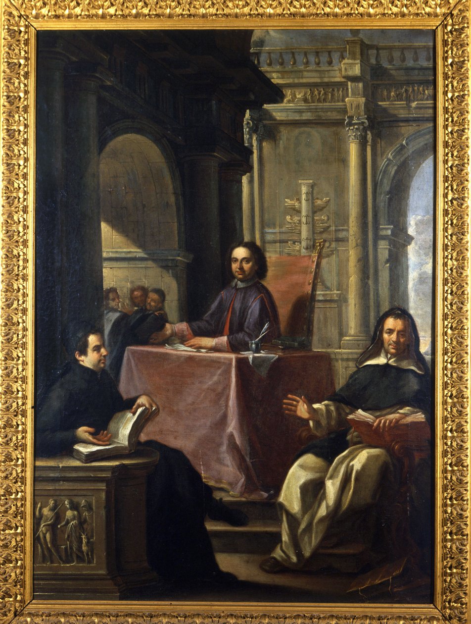 Geschil tussen een jezuïet en een dominicaan na de contrareformatie door Francesco Trevisani