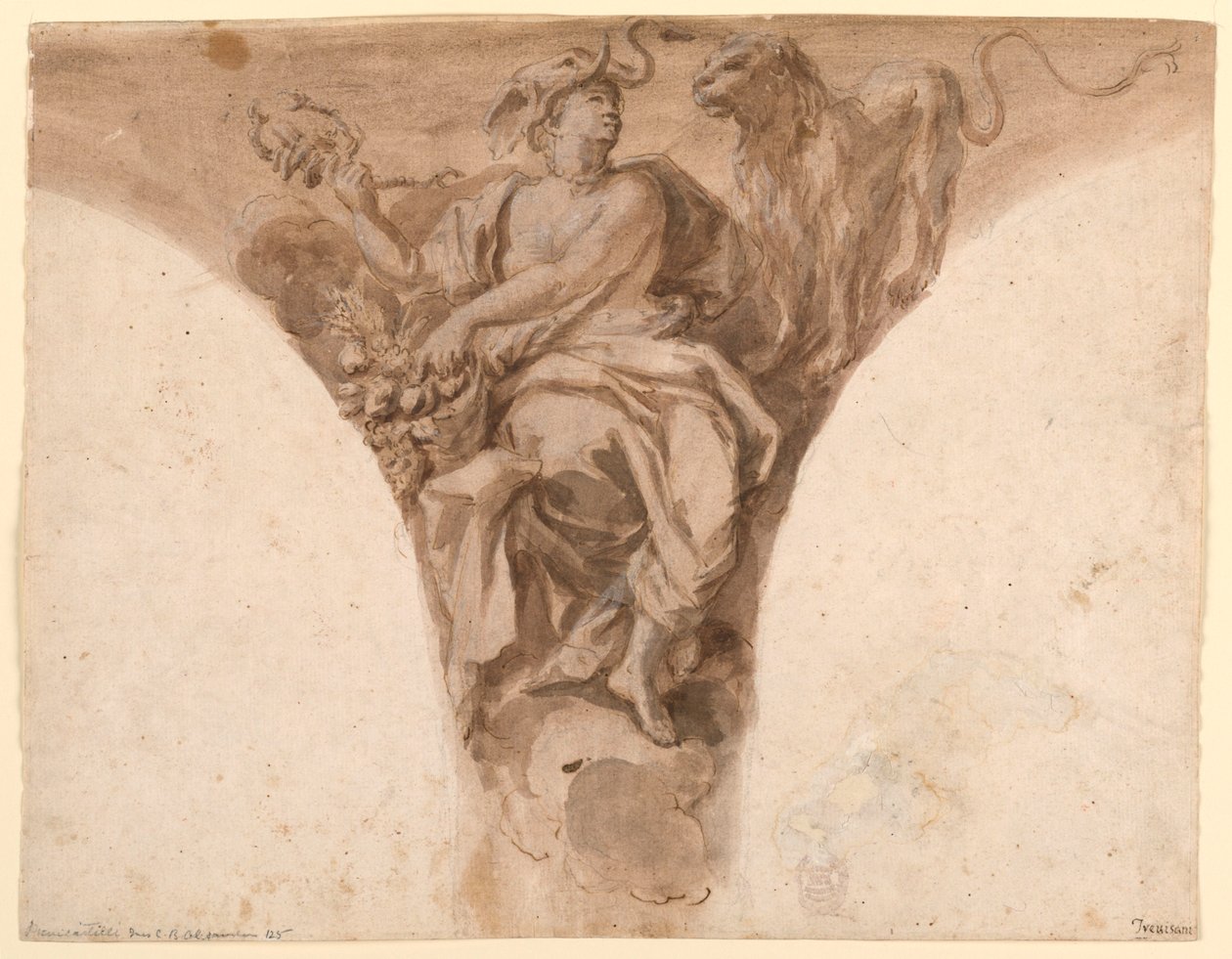 Tekening, Afrika, Ontwerp voor een hangertje in de doopvont van de Sint Pieter, Rome, 1713-26 door Francesco Trevisani