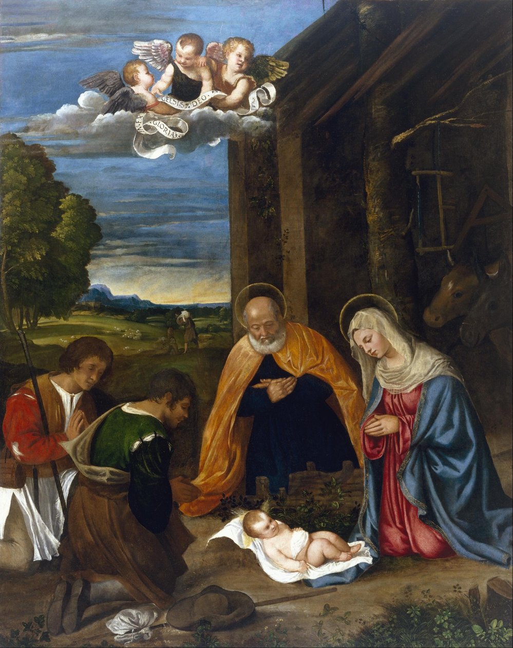 De Geboorte met Herders door Francesco Vecellio